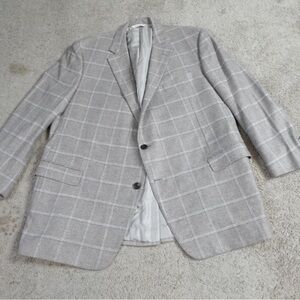 Carroll & Co Sport Coat 49R Beige Plaid Windowpane Loro Piana Cashmere